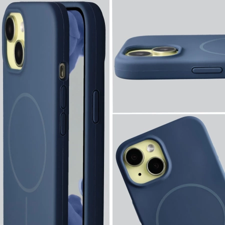 Silikonowe etui z pierścieniem magnetycznym Bizon Soft Case Magnetic do iPhone 15, granatowe