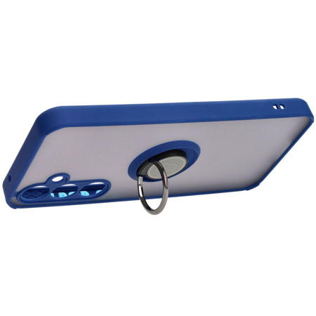 Etui z uchwytem na palec Bizon Case Hybrid Ring do Galaxy A55 5G, przydymione z granatową ramką
