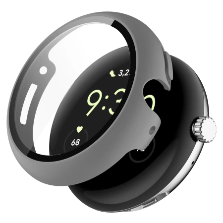Etui ze szkłem do zegarka Bizon Case+Glass Watch do Google Pixel Watch 4 45 mm, matowe szare