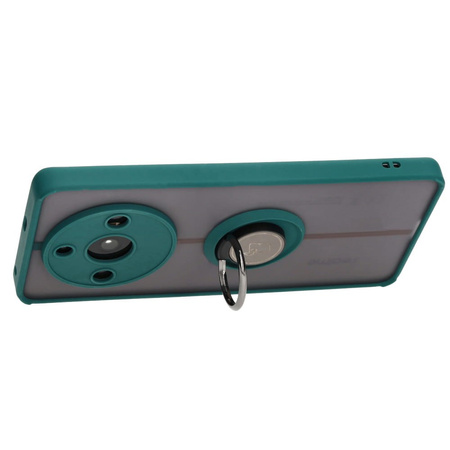 Etui z uchwytem na palec Bizon Case Hybrid Ring do Realme 11 Pro / 11 Pro+, przydymione z ciemnozieloną ramką