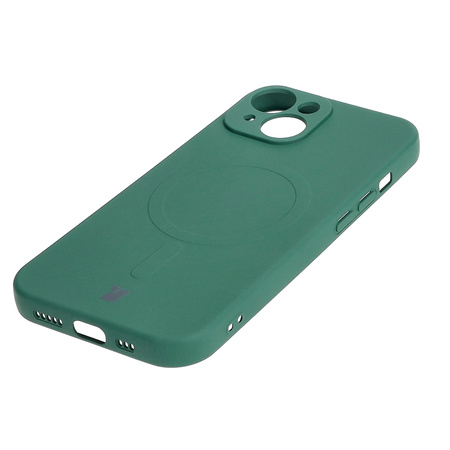 Etui silikonowe z pierścieniem magnetycznym Bizon Case Silicone Magnetic do iPhone 15, ciemnozielone