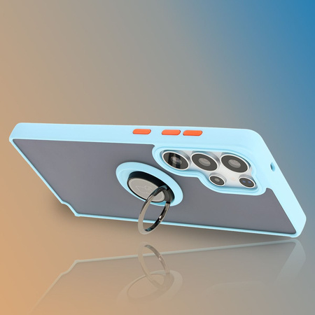 Etui z uchwytem na palec Bizon Case Hybrid Ring do Galaxy S25 Ultra, przydymione z jasnoniebieską ramką