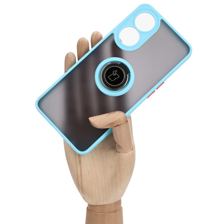 Etui z uchwytem na palec Bizon Case Hybrid Ring do Oppo Reno8 T, przydymione z jasnoniebieską ramką