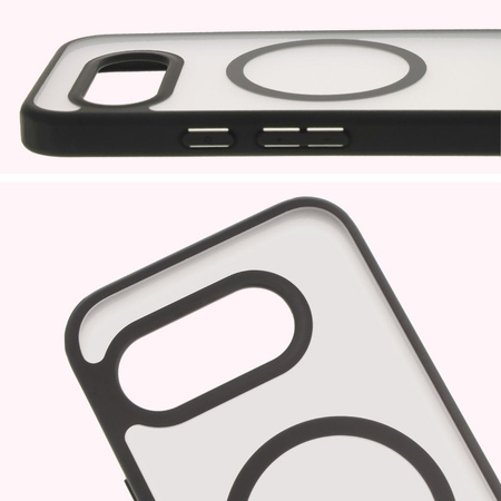 Etui z pierścieniem magnetycznym Bizon Case MatteO do Google Pixel 9a, półprzezroczyste z czarną ramką
