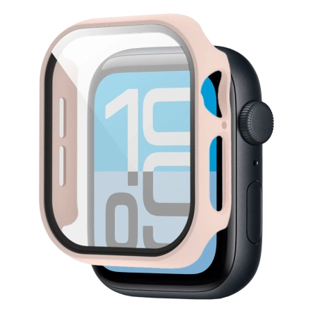 Etui ze szkłem do zegarka Bizon Case Watch Adamo do Apple Watch SE 3 / SE 2 / SE / 6 / 5 / 4 (40 mm), matowe różowe