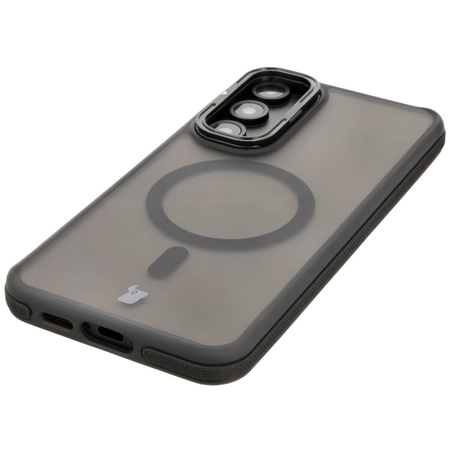 Etui z podstawką i pierścieniem magnetycznym Bizon Case Eclipse do Galaxy S24 FE, przydymione z czarną ramką