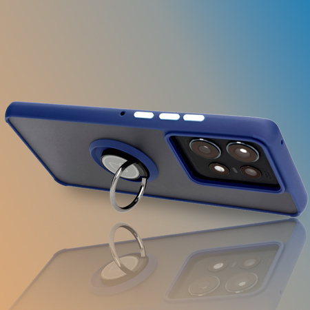 Etui z uchwytem na palec Bizon Case Hybrid Ring do Motorola Edge 50 Pro, przydymione z granatową ramką