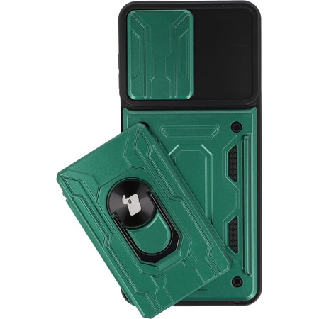 Etui Bizon Case Camshield Card Slot Ring do Moto G22, zielone