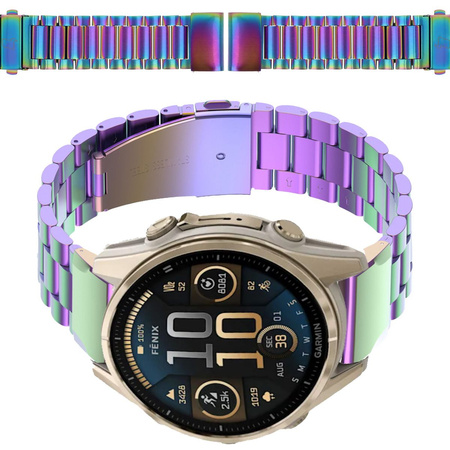 Pasek ze stali nierdzewnej do smartwatcha, Bizon Strap Watch Aura, QuickFit 20 mm, tęczowy