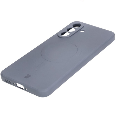 Silikonowe etui z pierścieniem magnetycznym Bizon Case Silicone Magnetic Sq do Galaxy A36 5G, szare