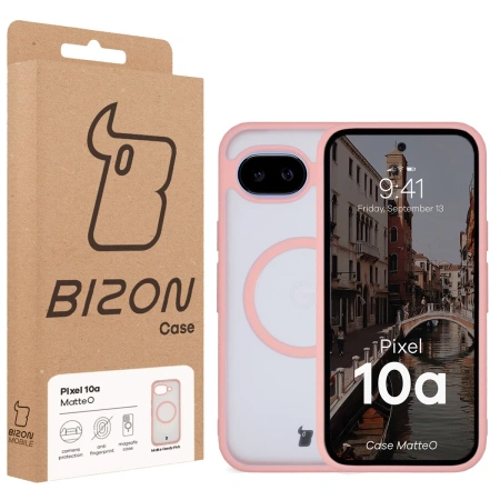 Etui z pierścieniem magnetycznym Bizon Case MatteO do Google Pixel 10a, przydymione-jasnoróżowe