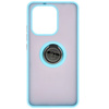 Etui z uchwytem na palec Bizon Case Hybrid Ring do Xiaomi Redmi Note 13 4G, przydymione z jasnoniebieską ramką