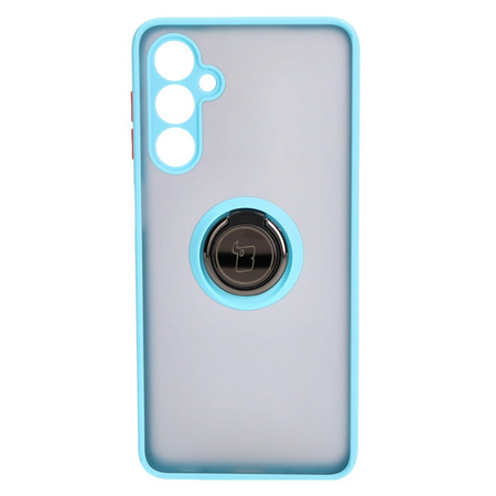 Etui z uchwytem na palec Bizon Case Hybrid Ring do Galaxy M54 5G, przydymione z jasnoniebieską ramką