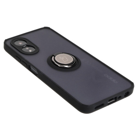 Etui z uchwytem na palec Bizon Case Hybrid Ring do Oppo A38 4G, przydymione z czarną ramką