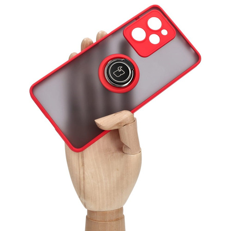 Etui z uchwytem na palec Bizon Case Hybrid Ring do Xiaomi Poco X5 Pro, przydymione z czerwoną ramką