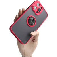 Etui z uchwytem na palec Bizon Case Hybrid Ring do iPhone 14 Pro Max, przydymione z czerwoną ramką