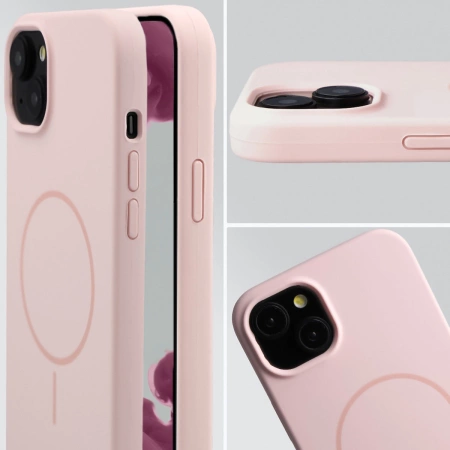 Silikonowe etui z pierścieniem magnetycznym Bizon Soft Case Magnetic do iPhone 15 Plus/14 Plus, jasnoróżowe
