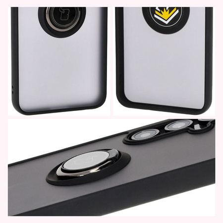 Etui z uchwytem na palec Bizon Case Hybrid Ring do Galaxy S24 FE, przydymione z czarną ramką