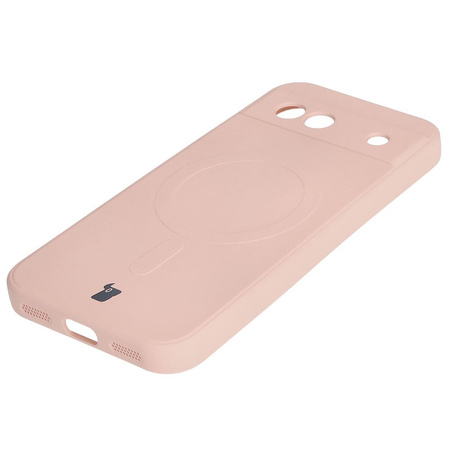 Silikonowe etui z pierścieniem magnetycznym Bizon Case Silicone Magnetic Sq do Google Pixel 8a, jasnoróżowe