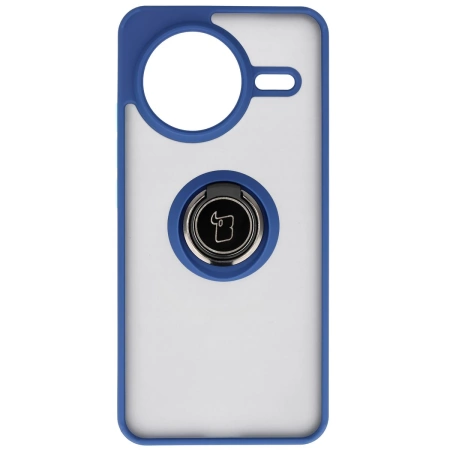 Etui z uchwytem na palec Bizon Case Hybrid Ring do Xiaomi POCO F7 Pro, przydymione z granatową ramką