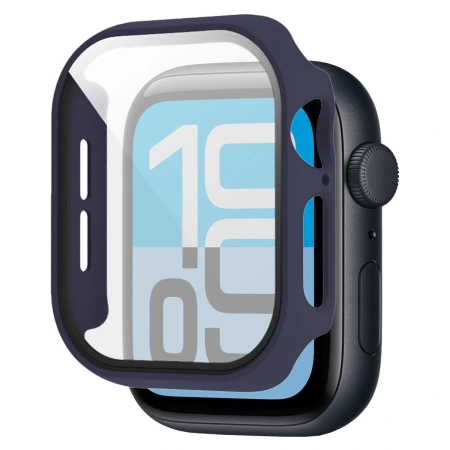 Etui ze szkłem do zegarka Bizon Case Watch Adamo do Apple Watch SE 3 / SE 2 / SE / 6 / 5 / 4 (44 mm), matowe granatowe