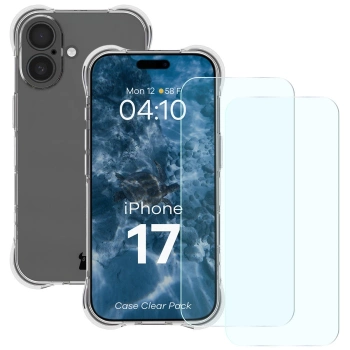 Elastyczne etui + 2x szkło hartowane Bizon Case Clear Pack do iPhone 17