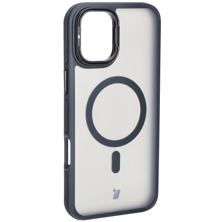 Etui z podstawką i pierścieniem magnetycznym Bizon Case Eclipse do iPhone 16 Plus, przydymione z czarną ramką