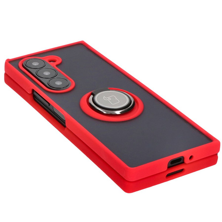 Etui z uchwytem na palec Bizon Case Hybrid Ring do Galaxy Z Fold6, przydymione z czerwoną ramką