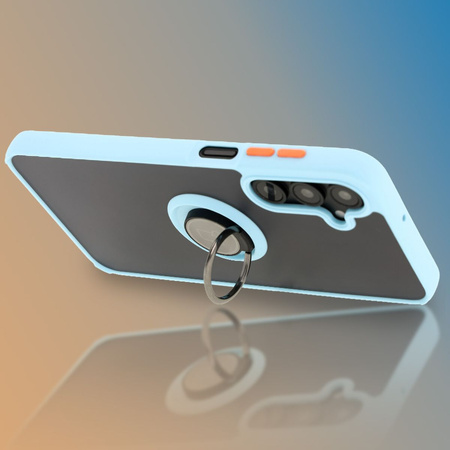 Etui z uchwytem na palec Bizon Case Hybrid Ring do Galaxy A16 4G/5G, przydymione z jasnoniebieską ramką