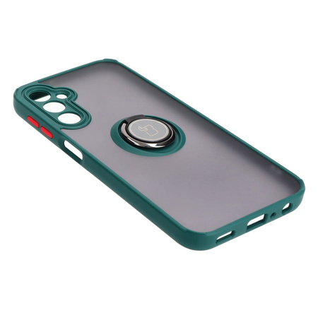 Etui z uchwytem na palec Bizon Case Hybrid Ring do Galaxy A24 4G, przydymione z ciemnozieloną ramką