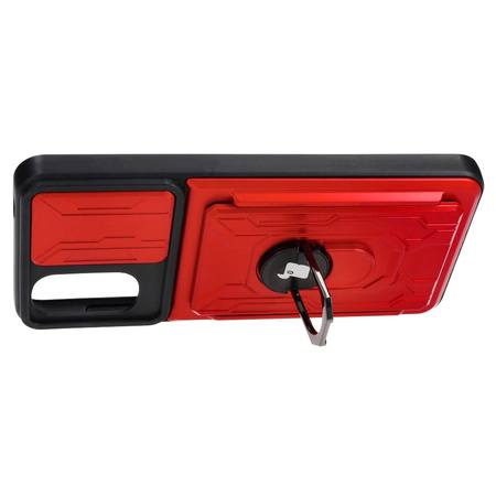 Etui Bizon Case Camshield Card Slot Ring do Moto G22, czerwone