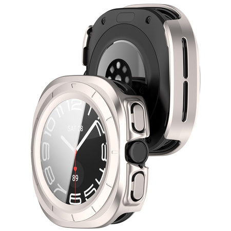Etui ze szkłem do zegarka Bizon Case+Glass Watch do Galaxy Watch Ultra 2 / 1, satynowo szampańskie