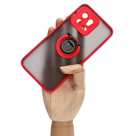 Etui z uchwytem na palec Bizon Case Hybrid Ring do Xiaomi 13, przydymione z czerwoną ramką