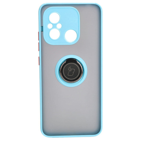 Etui z uchwytem na palec Bizon Case Hybrid Ring do Xiaomi Redmi 12C, przydymione z jasnoniebieską ramką