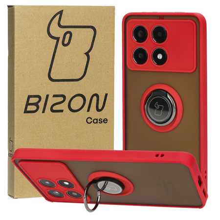 Etui z uchwytem na palec Bizon Case Hybrid Ring do Xiaomi Poco X6 Pro, przydymione z czerwoną ramką
