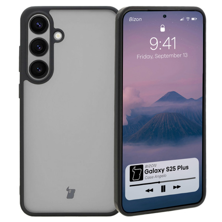 Etui Bizon Case Angelo do Galaxy S25 Plus, półprzezroczyste z czarną ramką