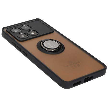 Etui z uchwytem na palec Bizon Case Hybrid Ring do Xiaomi Poco X6 Pro, przydymione z czarną ramką