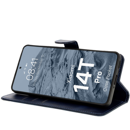Etui z klapką Bizon Case Pocket do Xiaomi 14T Pro, granatowe