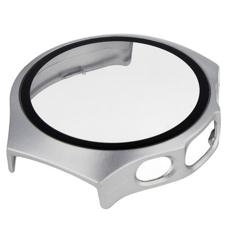 Etui ze szkłem do zegarka Bizon Case Watch Adamo do Huawei Watch 5 42 mm, satynowe srebrne