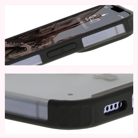 Etui z pierścieniem magnetycznym Bizon Case MatteO do iPhone 13 Pro, półprzezroczyste z czarną ramką