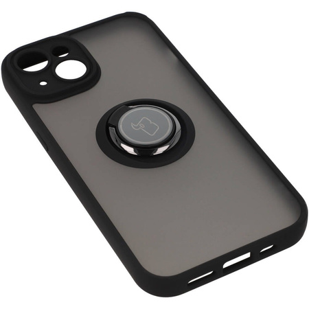 Etui z uchwytem na palec Bizon Case Hybrid Ring do iPhone 14, przydymione z czarną ramką