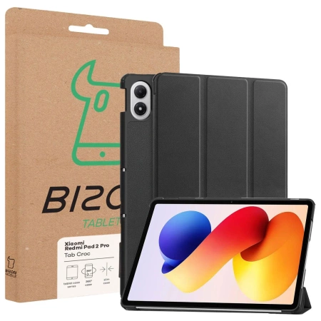 Etui z klapką Bizon Case Tab Croc do Xiaomi POCO Pad M1 / Redmi Pad 2 Pro, czarne