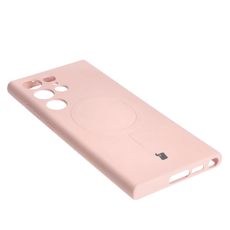 Etui silikonowe z pierścieniem magnetycznym Bizon Case Silicone Magnetic do Galaxy S23 Ultra, jasnoróżowe