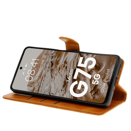 Etui z klapką Bizon Case Pocket do Motorola Moto G75 5G, brązowe