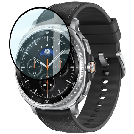 Szkło hybrydowe Bizon Glass Watch Edge Hybrid dla Galaxy Watch 8 Classic 46 mm, czarne