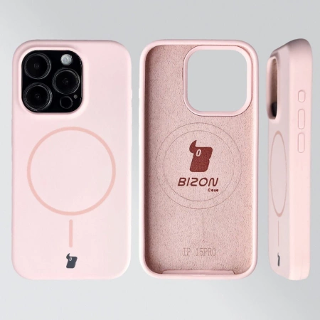 Silikonowe etui z pierścieniem magnetycznym Bizon Soft Case Magnetic do iPhone 15 Pro, jasnoróżowe