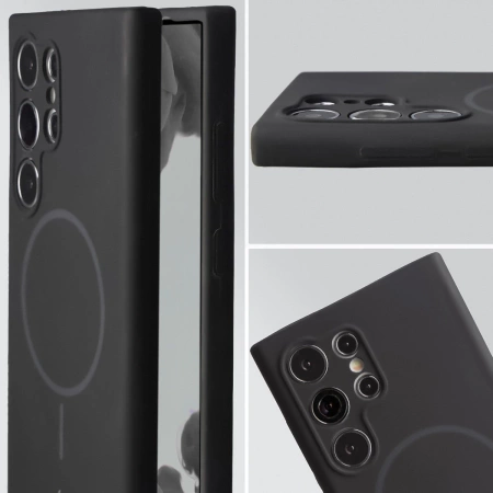 Silikonowe etui z pierścieniem magnetycznym Bizon Soft Case Magnetic do Galaxy S24 Ultra, czarne