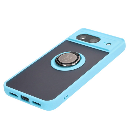 Etui z uchwytem na palec Bizon Case Hybrid Ring do Google Pixel 8, przydymione z jasnoniebieską ramką