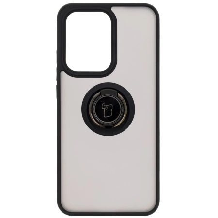 Etui z uchwytem na palec Bizon Case Hybrid Ring do Oppo Reno13 Pro, przydymione z czarną ramką