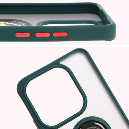 Etui z uchwytem na palec Bizon Case Hybrid Ring do Xiaomi Redmi Note 14 4G, przydymione z ciemnozieloną ramką